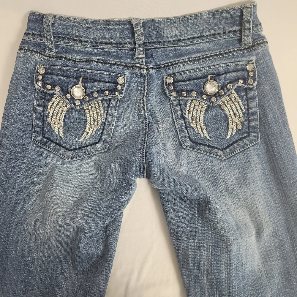 La Idol Jeans Angel Wing Embroidered Rhinestone Bling Size 3